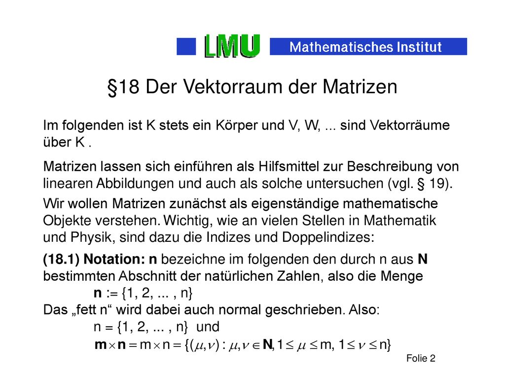 Kapitel IV Matrizen Inhalt Ppt Herunterladen